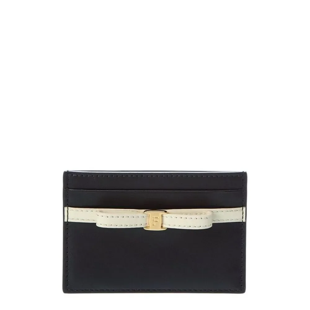 Ferragamo Bow Leather Card Case, Black